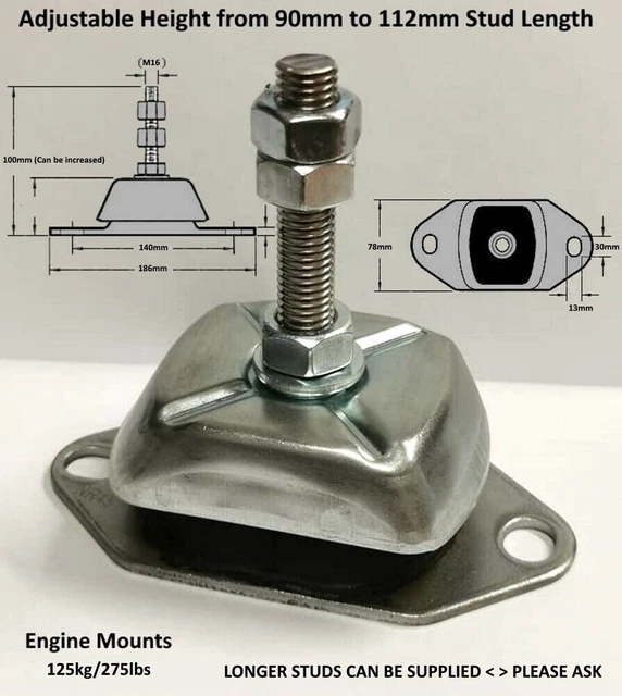 MARINE FLEXIBLE ENGINE Mount 125KG, 16mm Stud, Volvo Penta, Mercruiser ...