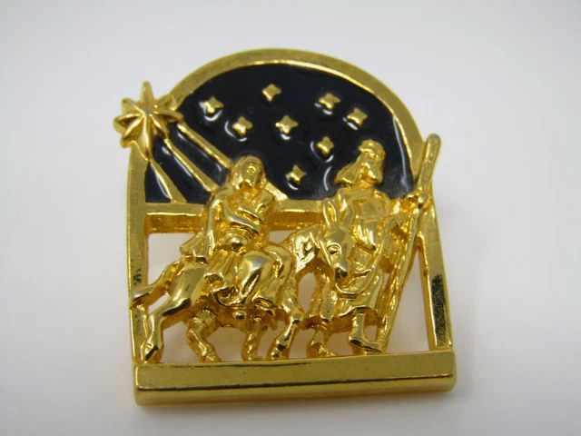 Vintage Collectible Pin: Pregnant Mary Joseph Donkey Ride Religious Nice Quality