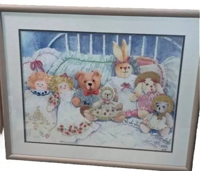 Muñecas de colección osos viveros conejos puntada pastel colgante de pared Dawna Barton