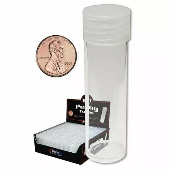 (Pack of 6) BCW Clear Round Coin Tubes PENNY SIZE Heavy Duty Screw Top Design