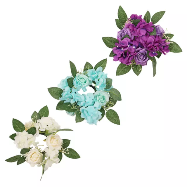 3 Pcs Candle Rings Wreaths Artificial Garland Hydrangea Flower