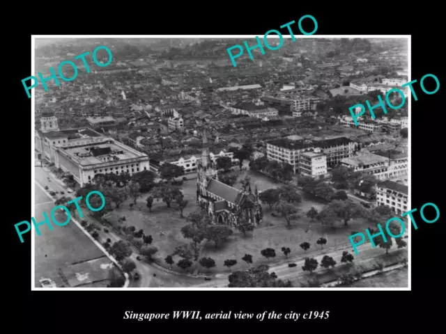 OLD LARGE HISTORIC PHOTO OF SINGAPORE WWII, AERIAL VIEW OF THE CITY c1945 3