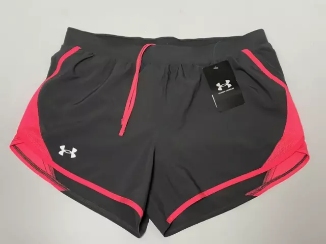 UNDER ARMOUR Women's Fly-By 2.0 2-in-1 Running Gym Shorts - Grey & Pink Large