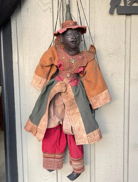 Vintage Large Black Myanmar/Burmese Marionette Puppet Doll