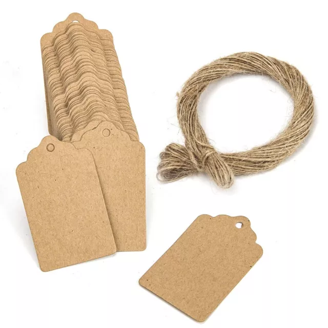 100pcs 5*3cm Kraft Paper Gift Tags Wedding Scallop Label Blank Luggage + Strings