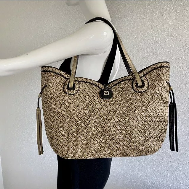 NWOT Eric Javits Handbag Tote Resort Bag Metallic Gold Bronze Weave MSRP $450