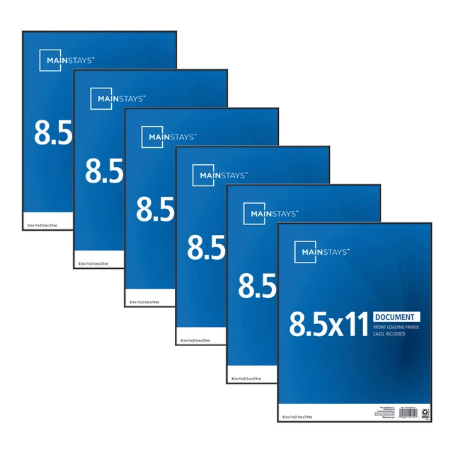 Mainstays 8.5x11 Document Format Picture Frames, Black, Set of 6, NEW