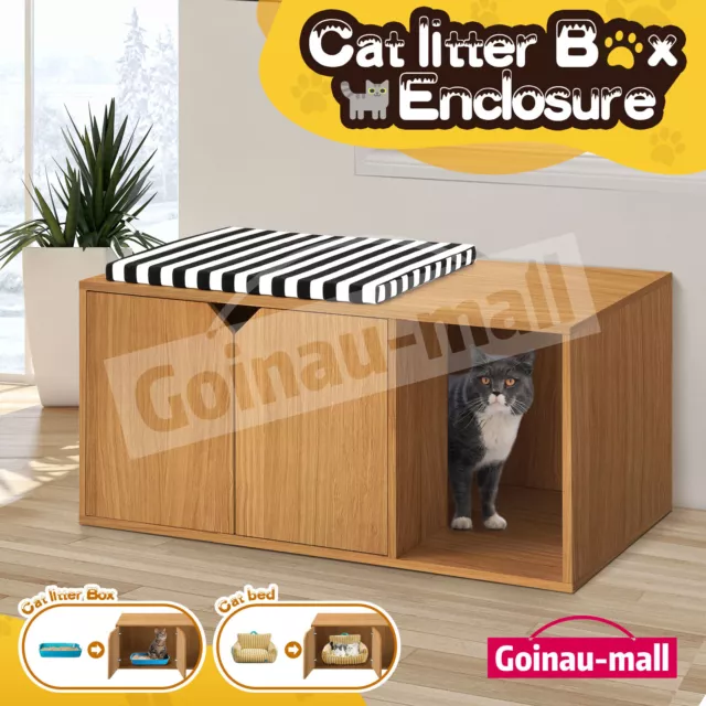 Cat Litter Box Enclosure House Pet Furniture Cabin Entrance Hidden Storage Bench