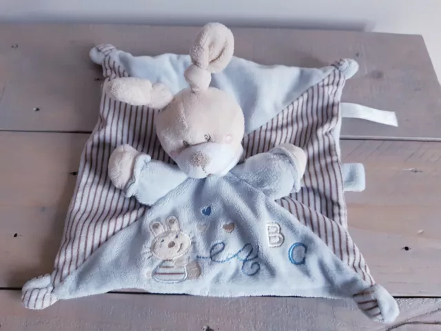 NICOTOY doudou lapin bleu A B C carré rayé Simba