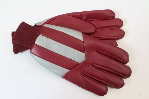 Vintage Handschuhe Fingerhandschuhe ungetragen rot silber Polychlorid Gr 7