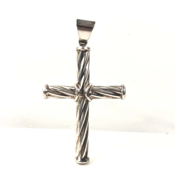 Christian Twist Hollow Cross Sterling Silver 925 Pendant Made in Italy  2.5"