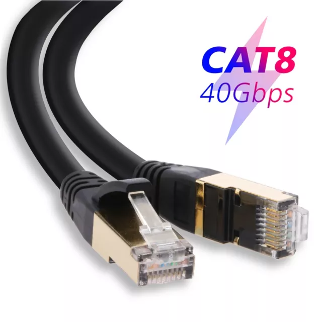 Professional F/FTP Shielded Ethernet Wire Cat 8 Cable Gold Plated RJ45 6ft-50ft
