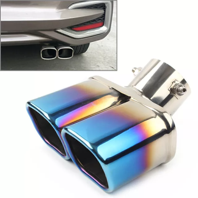 Stainless Steel Car Rear Dual Exhaust Pipe Tail Muffler Tip Throat Tailpipe Blue