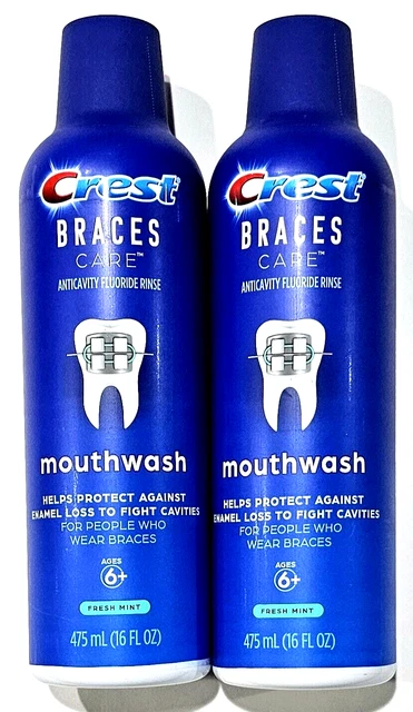 Paquete de 2 aparatos ortopédicos para el cuidado de la anticavidad enjuague bucal con flúor fresco como nuevo 16 oz