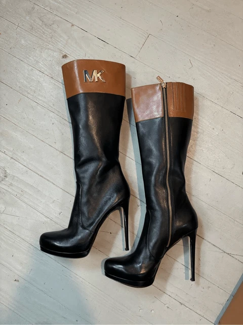 MICHAEL KORS HAYLEY tall riding boots size 6 BLACK Leather MK Logo 325 Sz 36 239.95 PicClick