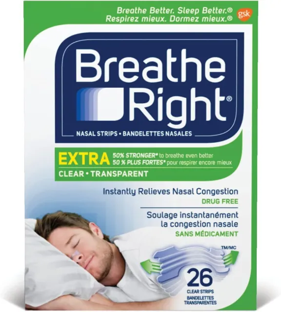 Breathe Right Extra Clear Nightly Sleep, Clear, 26 Count (Pack of 1)