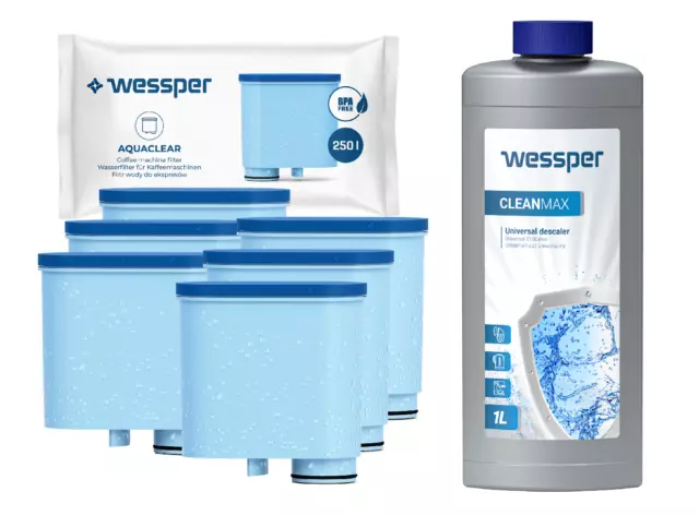 6x Wessper cartouches remplacement de AquaClean CA6903 et 1L détartrant liquide