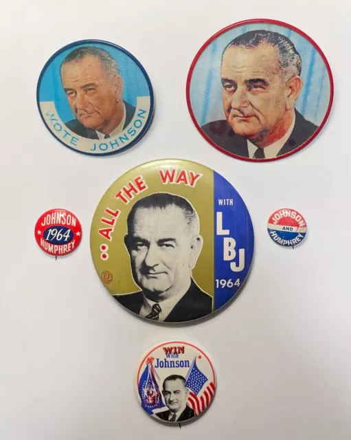 LOT (6) LBJ (Johnson-Humphrey) Presidential Vari-vue Flicker Buttons 1964