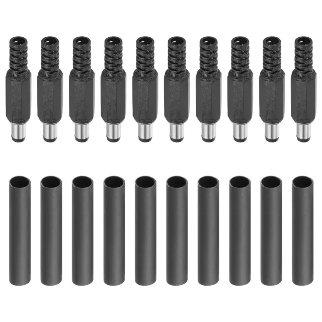 5.5x2.5mm DC Male Plug, 10 Pack DIY DC Barrel Connector with Heat Shrink Tube