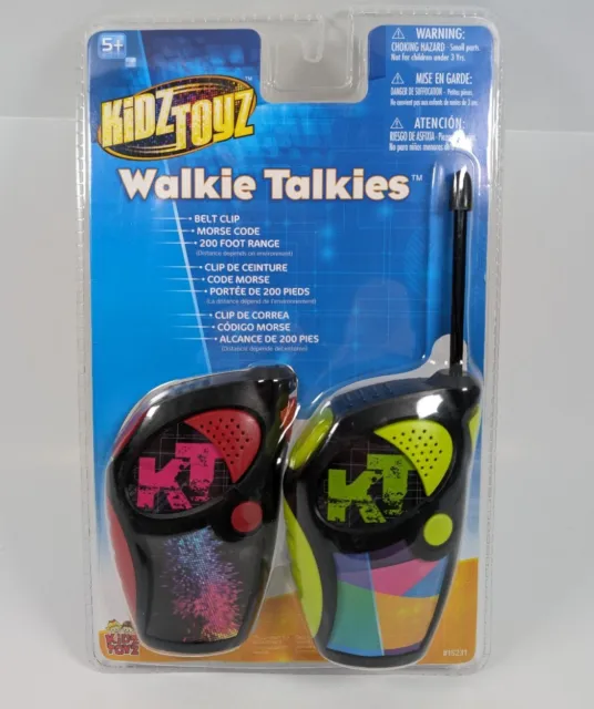 Kidz Toyz Walkie Talkies 200 Ft Range w/ Belt Clip & Morse Code 2 Pk Colorful