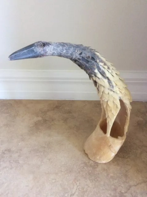 Antique Hand Carved Feathered Bird Made By Chad Africa Tribe Horn Statue