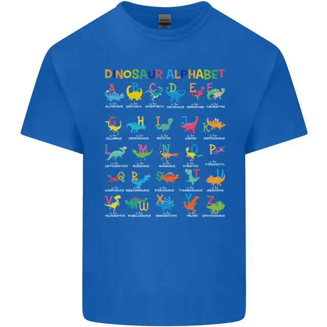 T-shirt top da uomo Dinosaur Alphabet T-Rex divertente in cotone 3