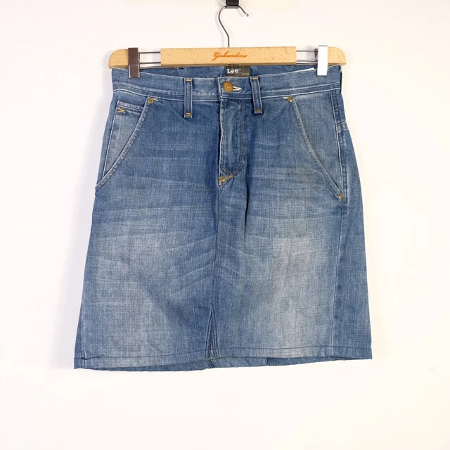 Gonna LEE Taglia W29 L34 Donna Cotone Blu Woman Skirt Jeans Denim Logo Casual
