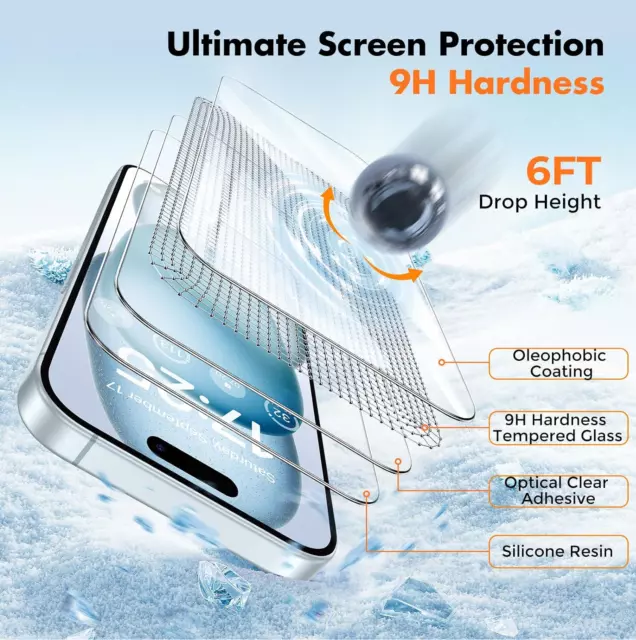 Protector de pantalla de vidrio templado para iPhone 15 14 13 12 11 XR XS 8 7 Pro Max 2