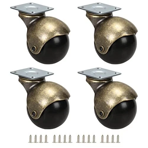 Antique Brass Casters 1.5 Inch Furniture Wheel Casters Set Of 4 Swivel Top Plate