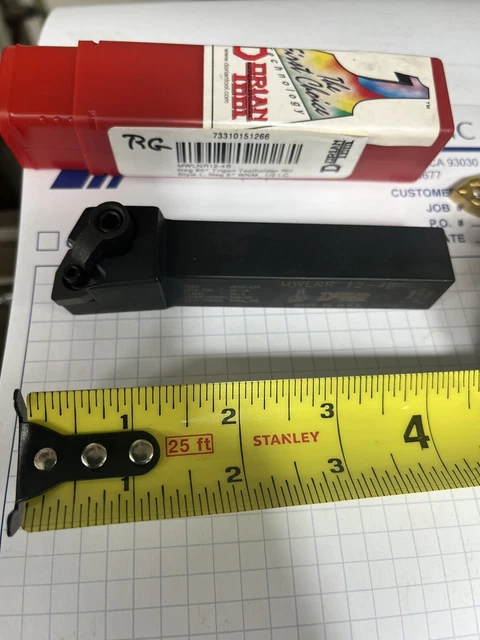Dorian 51266 MWLNR12-4B RH lathe turning Toolholder w/ 4 indexable inserts, 4.5”
