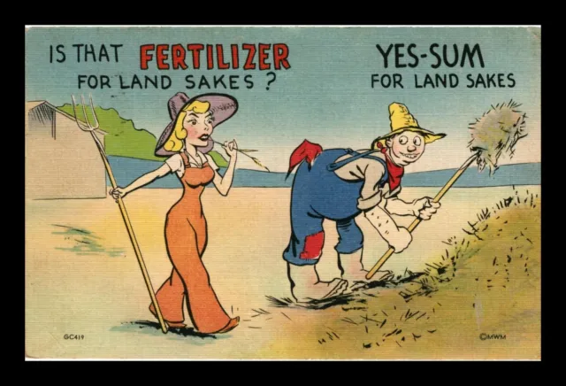 Farmer Humor Is That Fertilizer For Land Sakes Linen Postcard