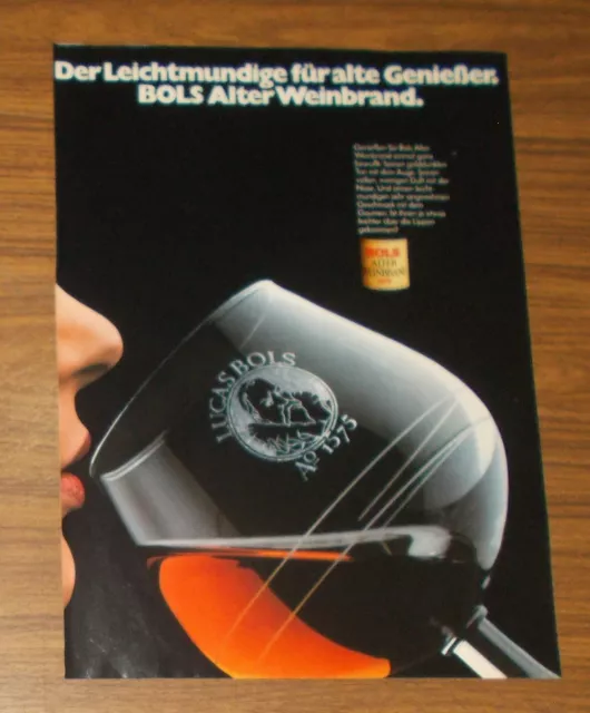 Seltene Werbung BOLS ALTER WEINBRAND - Der Leichtmundige für alte Genießer 1978
