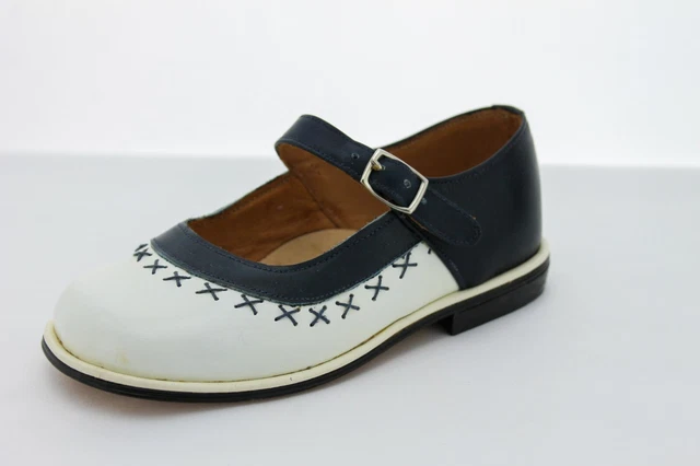 Bambini Sandali Ragazze 22 Bianco Blu Pelle Scarpe Vero Vintage 80's