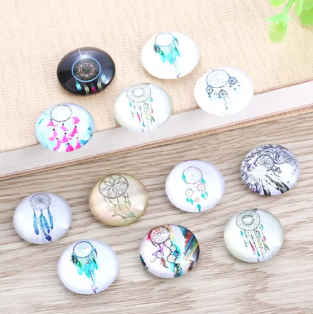 10 Dream Catcher Feathers Cabochons Mixed Round Glass Cabochon Flat Back UK