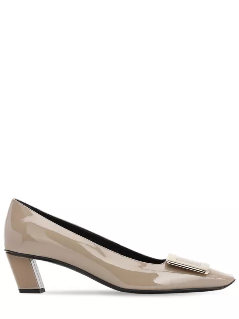 Roger Vivier Belle Vivier Taupe Gray 45mm Patent Leather Pumps Bew SS24