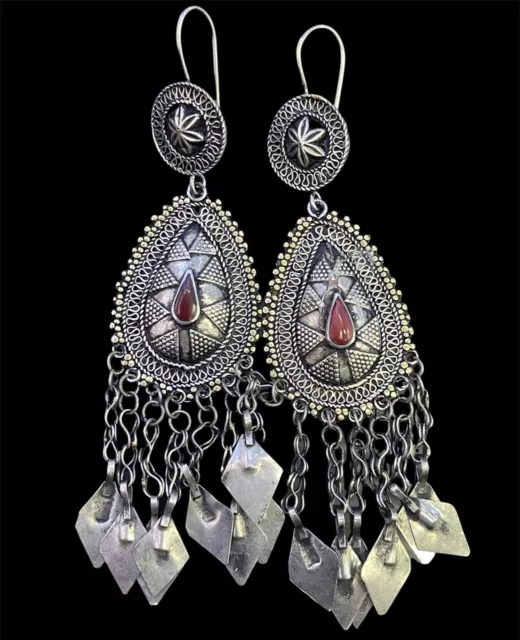 Ancient Islamic ottomans period silver and Agate dangle earrings beautiful
