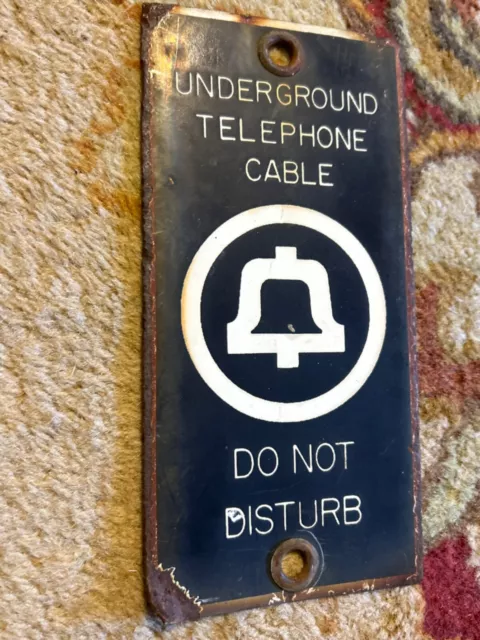 Vintage Bell System Warning Underground Cable Porcelain Coated Steel Sign RARE