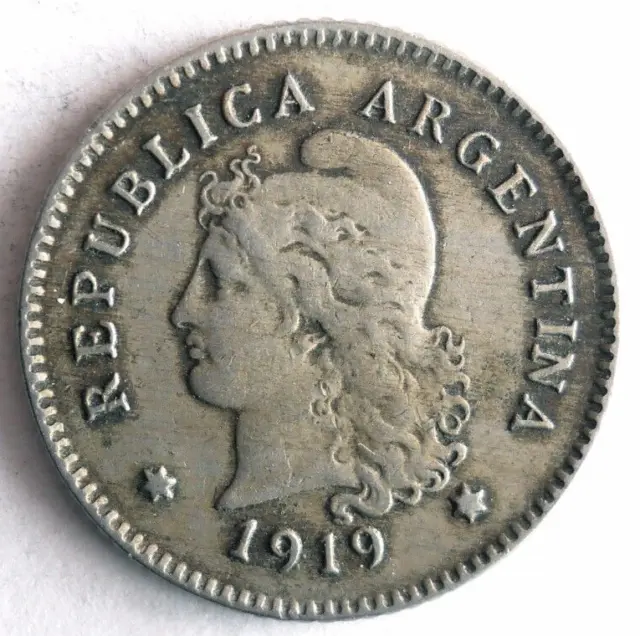 1919 ARGENTINA 10 CENTAVOS - Excellent Coin - FREE SHIP - Argentina Bin #1