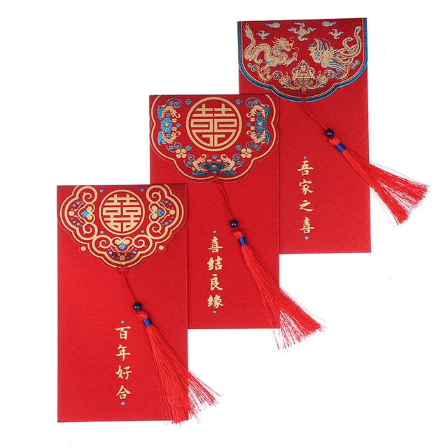 6Pcs Wedding Hongbao Bronzing Red Envelope for New Year Decoration Red Packeky