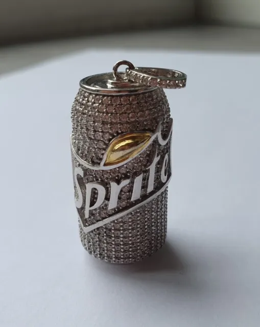 Iced out SPRITE CAN_Sterling Silver_ Pendant/Charm/Key Chain_CZ