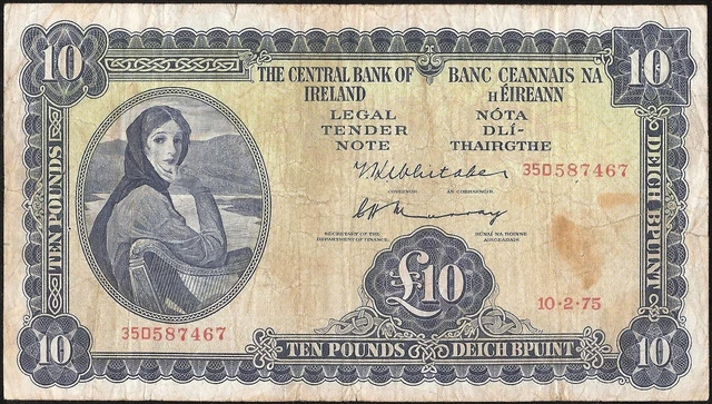 IRELAND REPUBLIC 10 POUNDS 1975  P:66c FINE