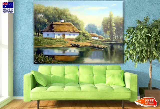 Old House Near Lake Oil Painting Wall Canvas Home Decor Australian Made Quality