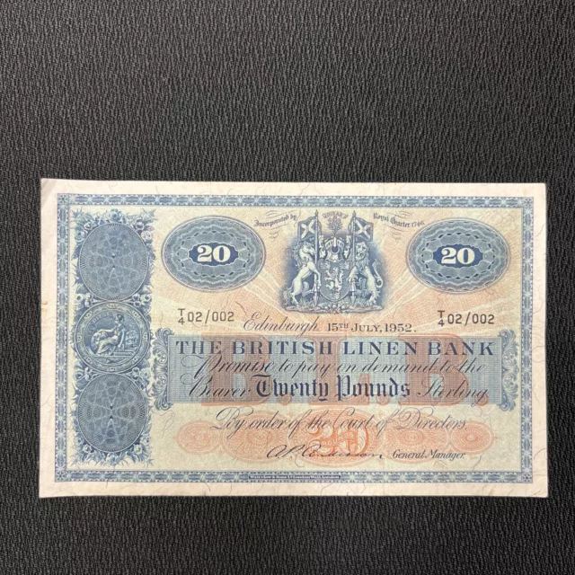 1952 The British Linen Bank Scotland Twenty Pounds Large Bill-