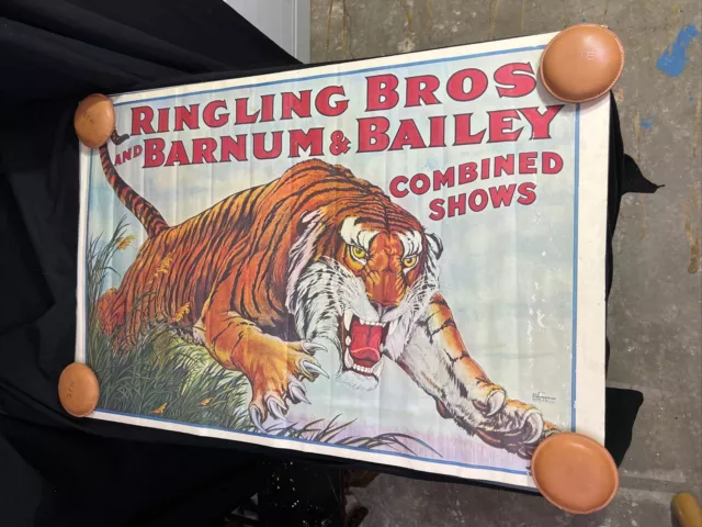 Vintage 1970s Ringling Barnum Circus Combined Shows Tiger LARGE 24x36 Poster