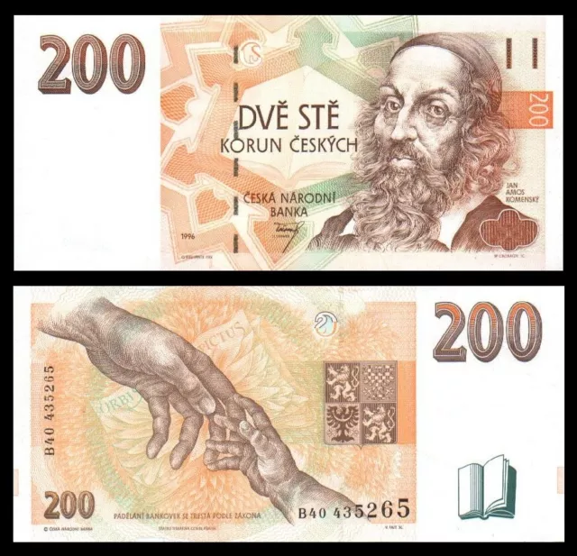 CZECH REPUBLIC 200 Korun P-13 1996 Prefix B UNC UNCIRCULATED BANKNOTE
