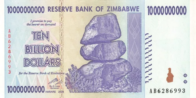 Zimbabwe 10 Billion Dollars 2008 UNC