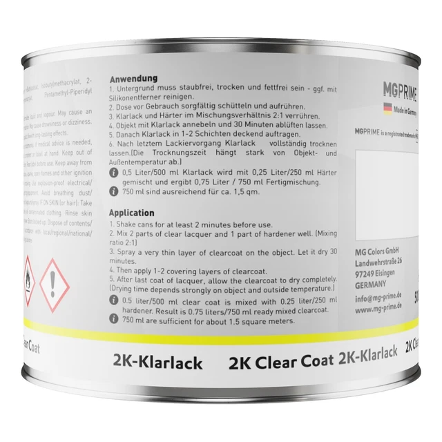 Vernice Trasparente 2K Per Auto MG PRIME - 0,75L Lucidissimo Con Indurente - Foto 4
