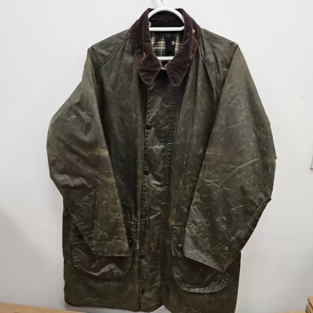 Barbour Vintage Gamefair Wax Tartan Green Olive Coat Jacket Sz Medium C 38