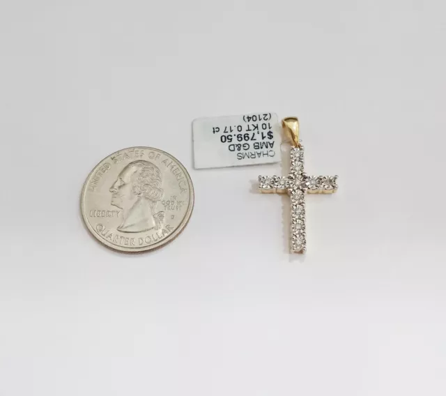 10k Yellow Gold Diamond Cross Charm Pendant Real 10kt Genuine Diamond Men Women 3