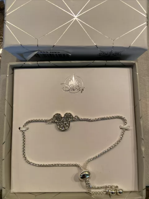 Disney Silver Mickey Mouse Icon Adjustable Bracelet With New In Gift Box